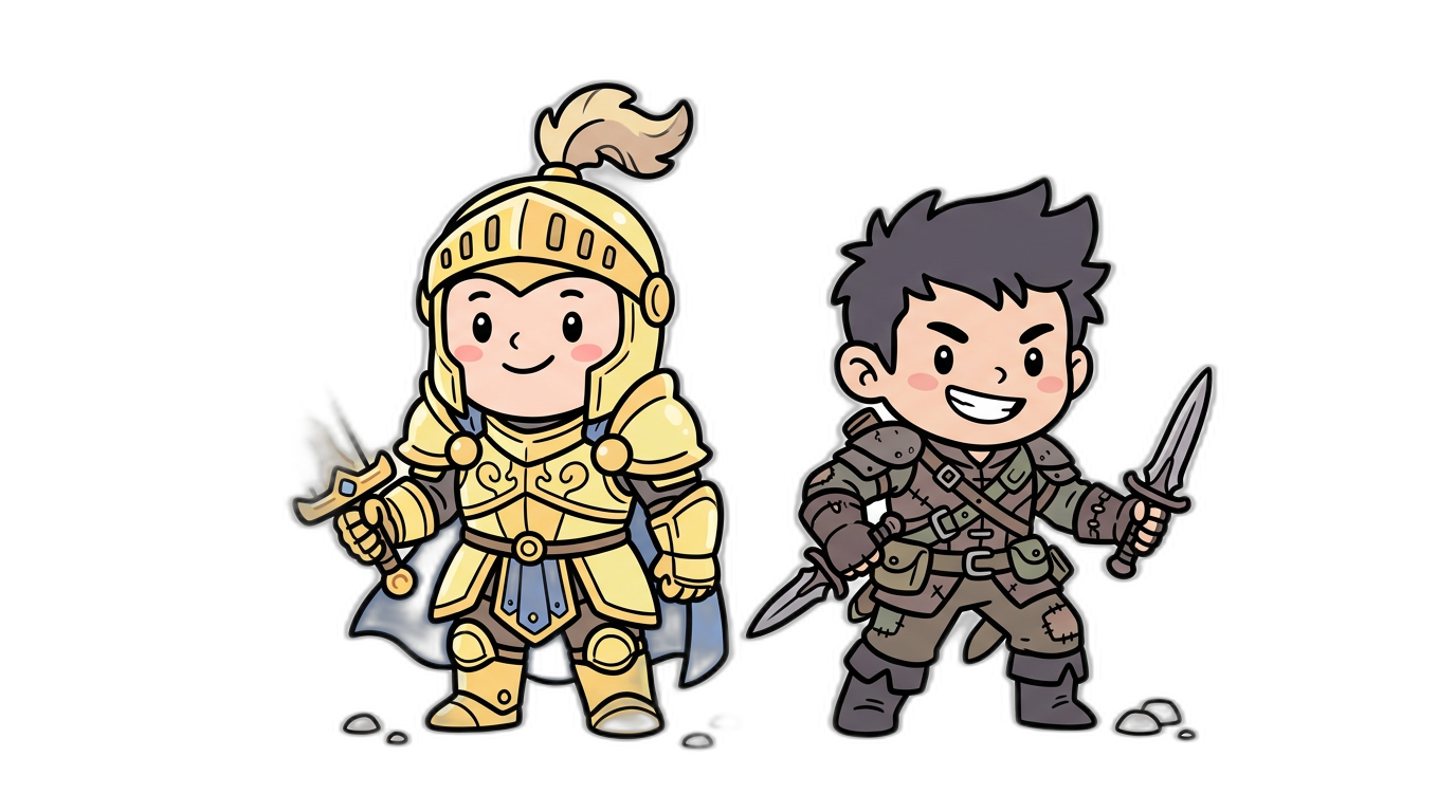 Chibi paladin and chibi rogue side by side