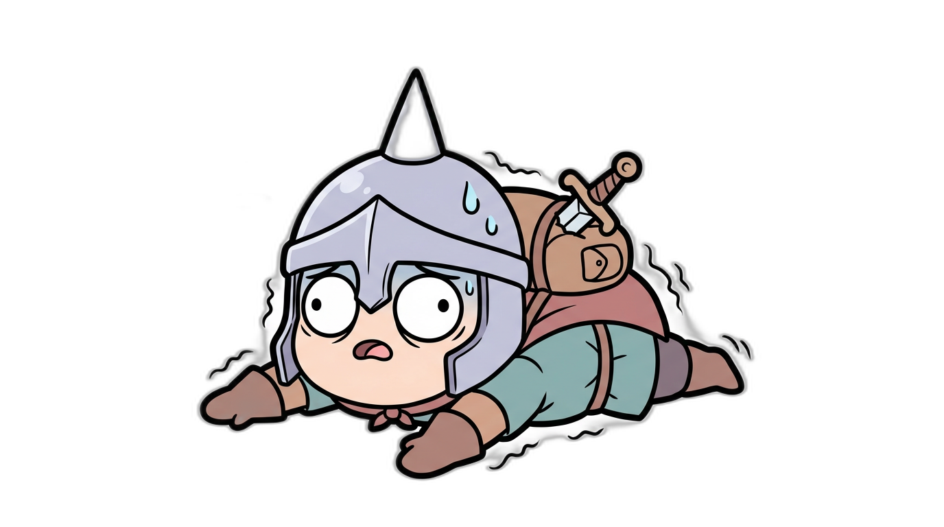 Chibi adventurer lying prone and frightened