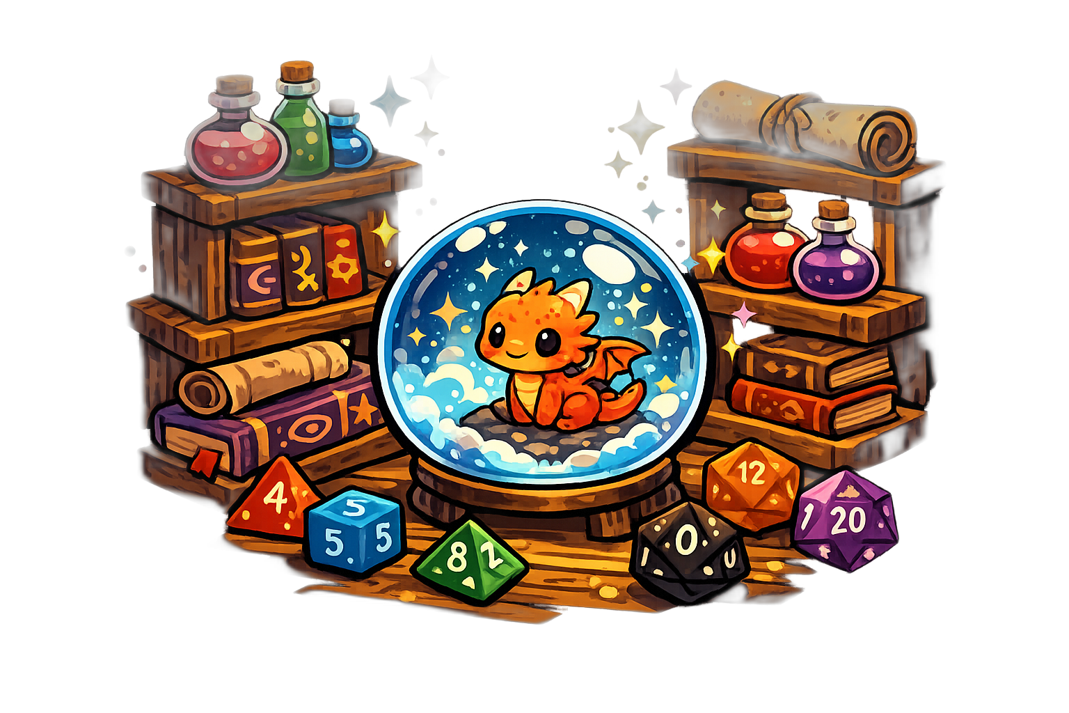 A tools interface mockup with dice and generator cards for tabletop RPG sessions.